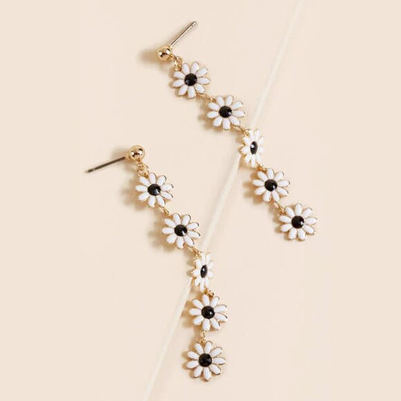 Daisy Flower Linear Drop Earrings - Picture 2 of 2